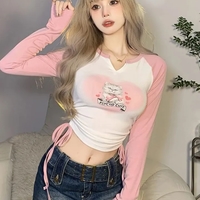 Sweet Pink Cat Print Long Sleeve T-shirt  - Thumbnail 1