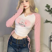 Sweet Pink Cat Print Long Sleeve T-shirt  - Thumbnail 2