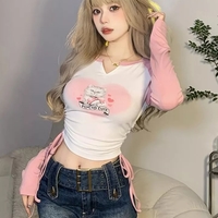 Sweet Pink Cat Print Long Sleeve T-shirt  - Thumbnail 3