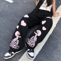 Black Skeleton Print Loose Waist Wide Leg Pants - Thumbnail 1