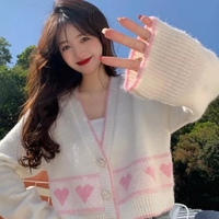 Heart Button Cropped Long Sleeve Cardigan  - Thumbnail 2