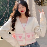 Heart Button Cropped Long Sleeve Cardigan  - Thumbnail 5