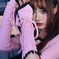 Pink Goth Bandage Hollow Out Long Sleeve T-shirt  - Thumbnail 1