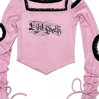 Pink Goth Bandage Hollow Out Long Sleeve T-shirt  - Thumbnail 4