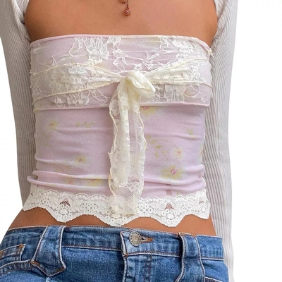 Floral Lace Patchwork Fairycore Tube Top