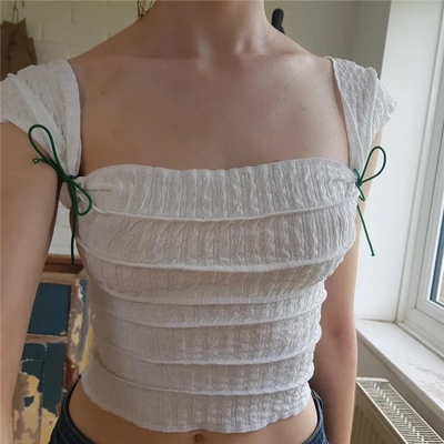 French bow square collar crop top - Thumbnail 5