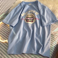 Burger Japanese Anime Print Loose Short Sleeve T-shirt  - Thumbnail 4