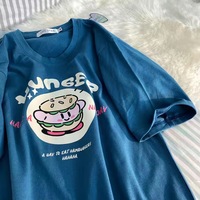 Burger Japanese Anime Print Loose Short Sleeve T-shirt  - Thumbnail 6
