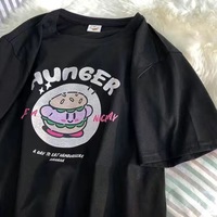 Burger Japanese Anime Print Loose Short Sleeve T-shirt  - Thumbnail 7