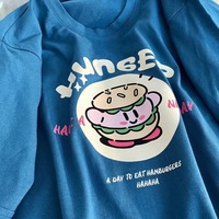 Burger Japanese Anime Print Loose Short Sleeve T-shirt  - Thumbnail 8