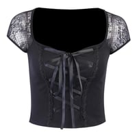 Black Bandage Ribbon Bow Lace Crop Top - Thumbnail 4