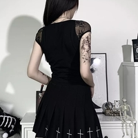 Black Bandage Ribbon Bow Lace Crop Top - Thumbnail 5