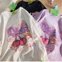 Cherry Print Loose Short Sleeve T-shirt -4