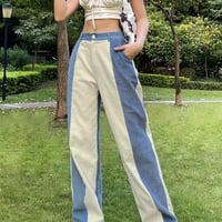 Blue Patchwork Corduroy High Waist Trousers  - Thumbnail 2