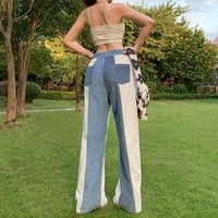 Blue Patchwork Corduroy High Waist Trousers  - Thumbnail 4