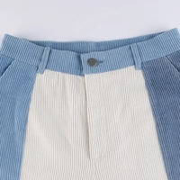 Blue Patchwork Corduroy High Waist Trousers  - Thumbnail 6