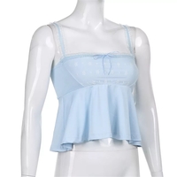 Blue Square Neck Elegant Ruffle Hem Camisole  - Thumbnail 3