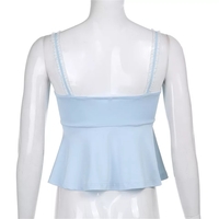 Blue Square Neck Elegant Ruffle Hem Camisole  - Thumbnail 4