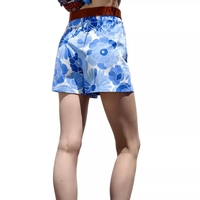 Blue Floral Print High Waisted Shorts - Thumbnail 3