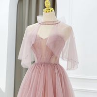 Pink Tulle Beaded Long Formal Dress, Lovely Pink Evening Dress - Thumbnail 1