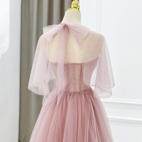 Pink Tulle Beaded Long Formal Dress, Lovely Pink Evening Dress - Thumbnail 2