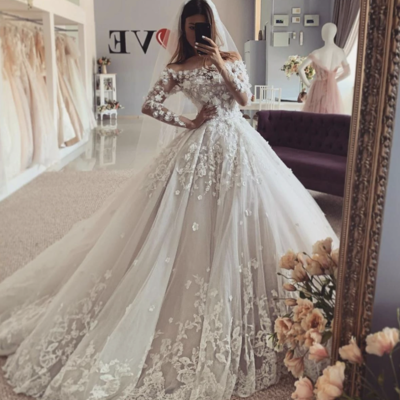 Wedding dresses bridal gown with sleeves lace wd36 - Thumbnail 3