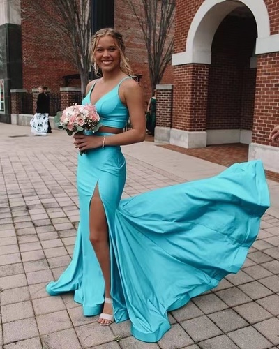 Two Piece Prom Dresses Mermaid Slit Side 