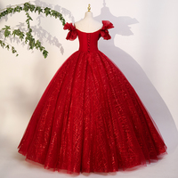 Red Tulle Sequins Long Prom Dress, Red Off Shoulder Evening Dress - Thumbnail 2