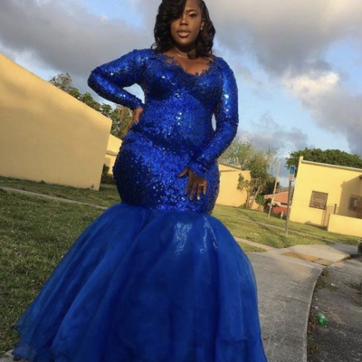 Royal blue plus size prom dresses with sleeves - Thumbnail 2