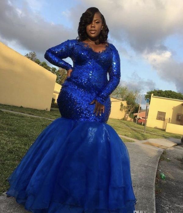Royal Blue Plus Size Prom Dresses with Sleeves