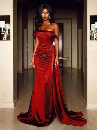 Mermaid Dark Red Stain Long Prom Dress