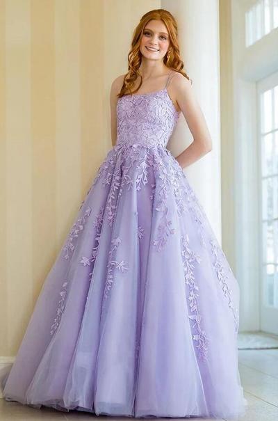 Pretty Lilac Ball Gown Lace Prom Dresses