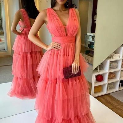 Fashion a line women v neck prom gowns