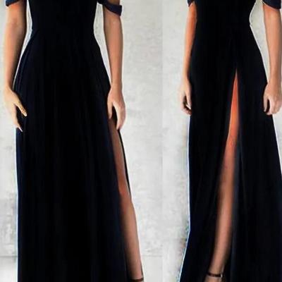 Gorgeous off shoulder a line black prom dresses