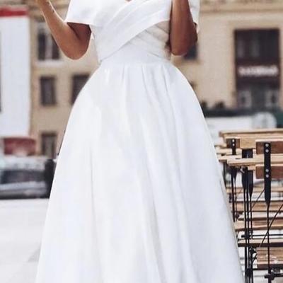 A line off shoulder tea length prom dresses - Thumbnail 2