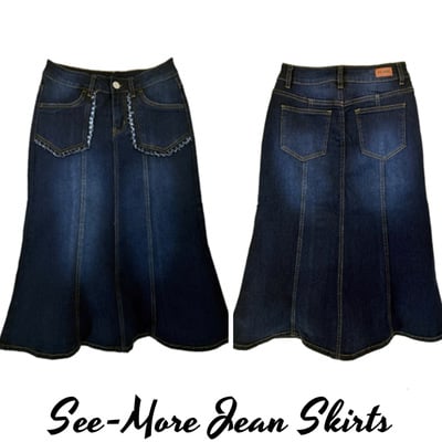 Sydney mid length dark wash denim skirt