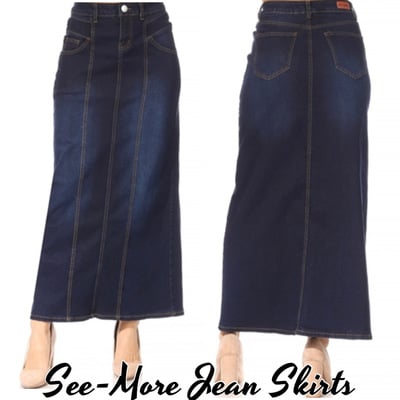 Piper long dark wash denim skirt
