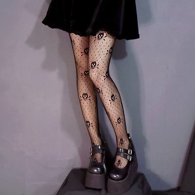 Sexy black skull fishnet tights pantyhose stockings