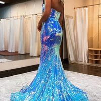 Charming Sparkly Mermaid Sweetheart Blue Sequins Prom Dresses with Slit - Thumbnail 1