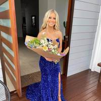 Cute Mermaid Sweetheart Royal Blue Sequins Prom Dresses with Slit - Thumbnail 2