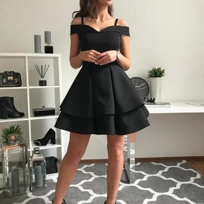Cute black stain short homecoming dress - Thumbnail 1