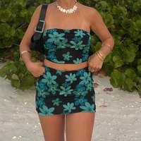 Floral 2 Piece Set Tube Top + Mini Skirt - Thumbnail 4