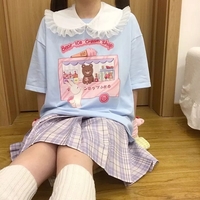 Sweet Bear Ice Cream Shop Print Loose Short Sleeve T-shirt  - Thumbnail 2