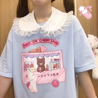 Sweet Bear Ice Cream Shop Print Loose Short Sleeve T-shirt  - Thumbnail 3