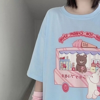 Sweet Bear Ice Cream Shop Print Loose Short Sleeve T-shirt  - Thumbnail 4