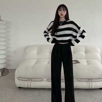 Black & Grey Striped Cropped Long Sleeve Sweater  - Thumbnail 5
