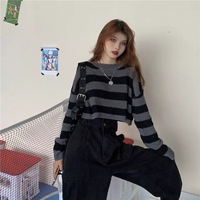 Black & Grey Striped Cropped Long Sleeve Sweater  - Thumbnail 6