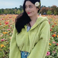 Soft Faux Lamb Wool Loose Long Sleeve Hoodie  - Thumbnail 1