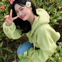 Soft Faux Lamb Wool Loose Long Sleeve Hoodie  - Thumbnail 3