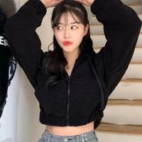 Soft Faux Lamb Wool Loose Long Sleeve Hoodie  - Thumbnail 4